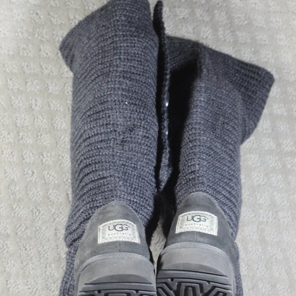 Ugg Size 8 Classic Cardy Boots Tall Pull On Slouchy Foldable Grey Knit Sweater - Picture 7 of 10
